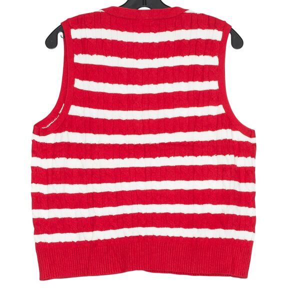 Sweater Vest Preppy Cable Knit Academia Cottage Grandpa Button Stripe Red Medium - Picture 6 of 6